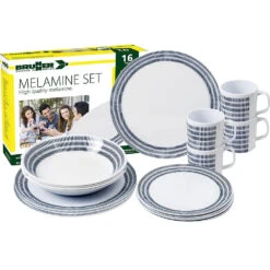 Brunner Geschirrset Bluebay 16-teilig, Weiß/blau